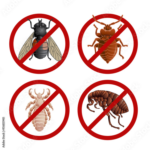 Set of disable signs with pest insects