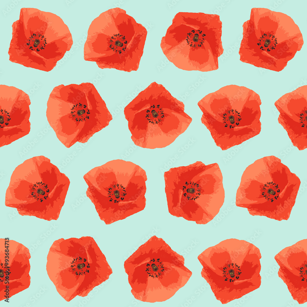 vector illustration of red poppies pattern on turquoise backgrou vector illustration of red poppies pattern on turquoise backgrou