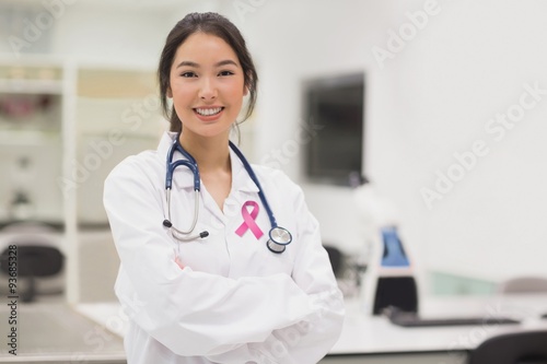 Composite image of pink breast cancer awareness ribbon