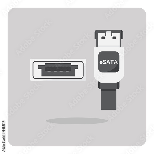 Vector of flat icon, eSATA connector for computer on isolated background
