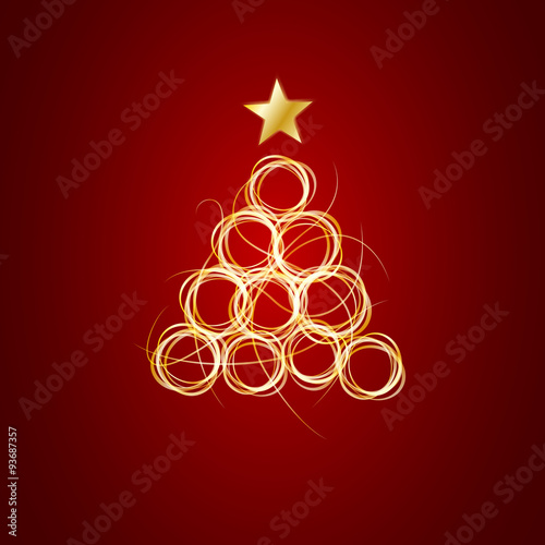 Vector Abstract Golden Christmas Tree on red background