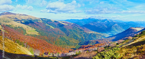 Autumn misty morning mountain panorama