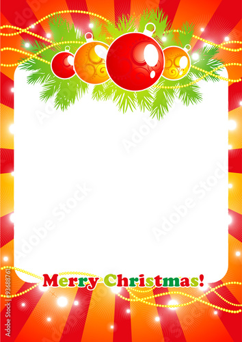 Christmas white frame on red decoration background, vector illustration photo