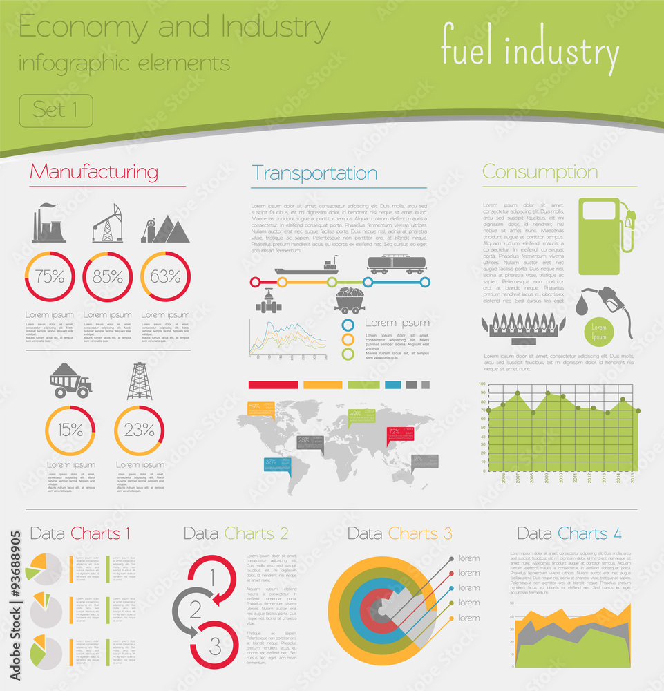 Economy and industry. Fuel industry. Industrial infographic temp