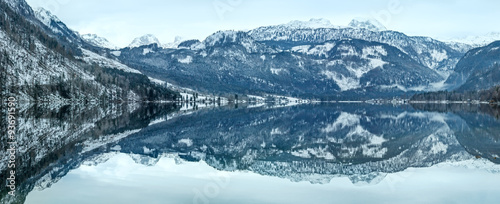 Alpine winter lake Grundlsee panorama. © wildman