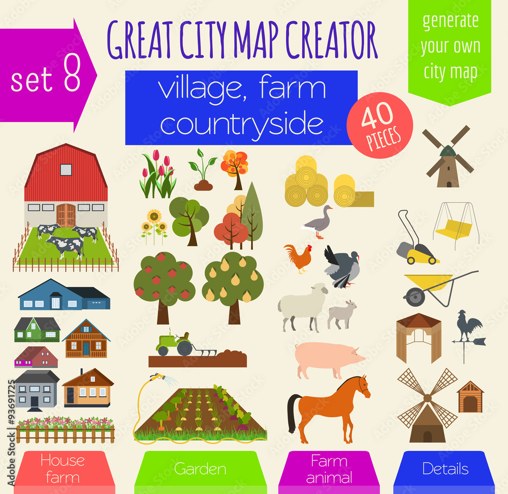 Fototapeta premium Great city map creator. House constructor. House, cafe, restaura