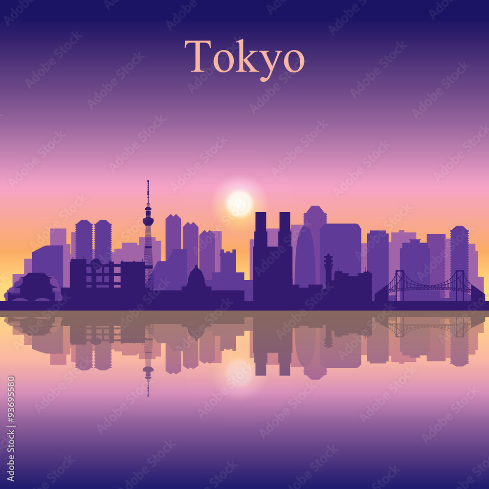 Naklejka premium Tokyo city skyline silhouette background