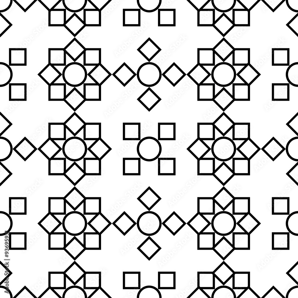 Seamless black and white decorative vector background with geometric