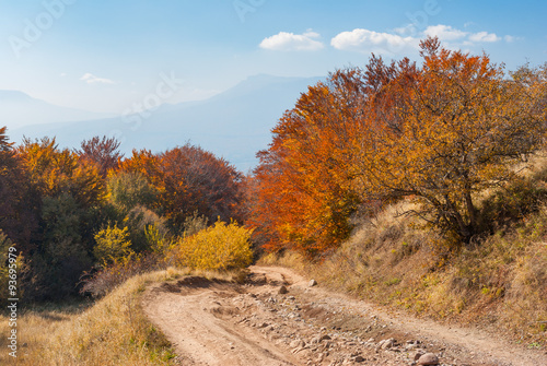 Earth road in autumnal mountains  mountain pasture Demerdzhi  Crimean peninsula