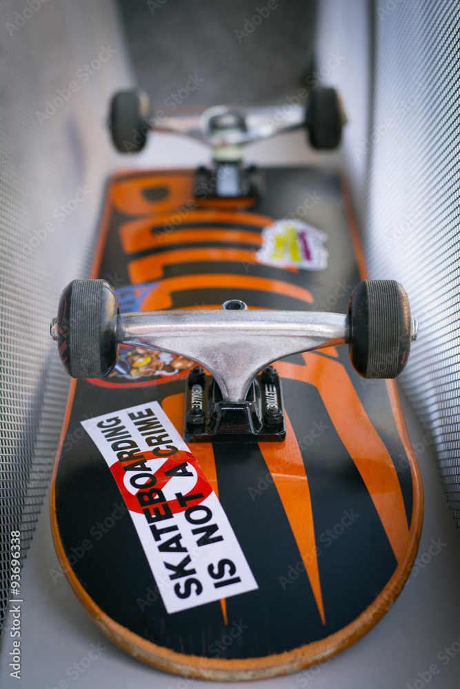 Front view of the back skateboard with black wheels Stock-Foto | Adobe Stock