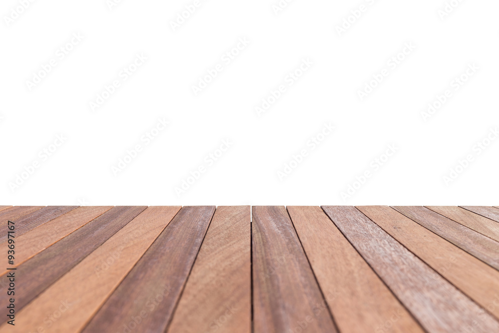 Empty top of wooden table or counter isolated on white backgroun Empty top of wooden table or counter isolated on white backgroun