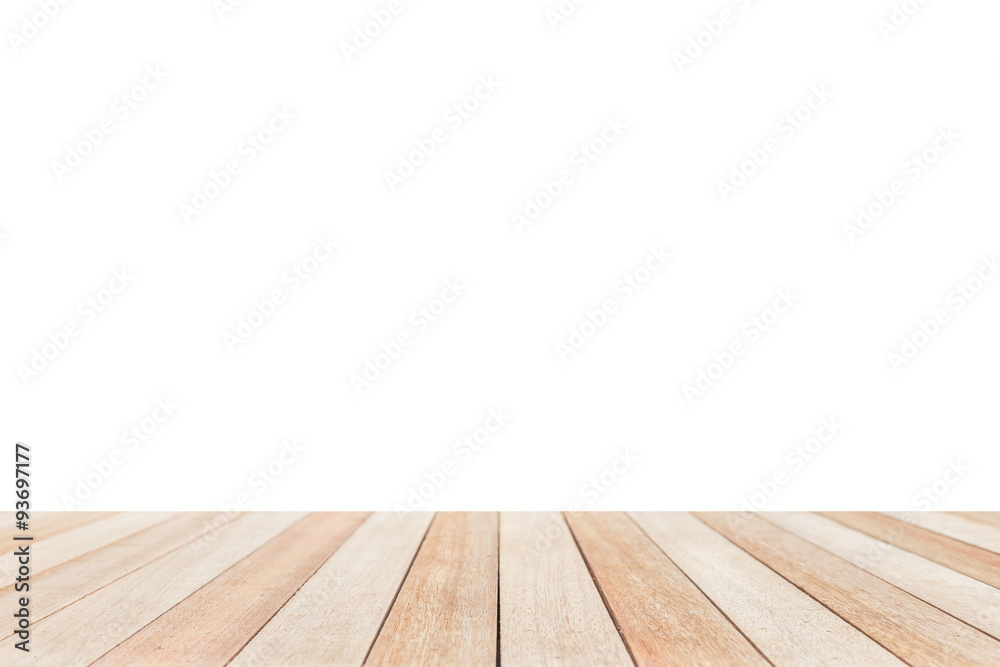 Empty top of wooden table or counter isolated on white backgroun Empty top of wooden table or counter isolated on white backgroun