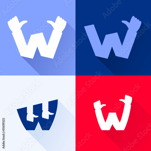 W letter with thumb up set.