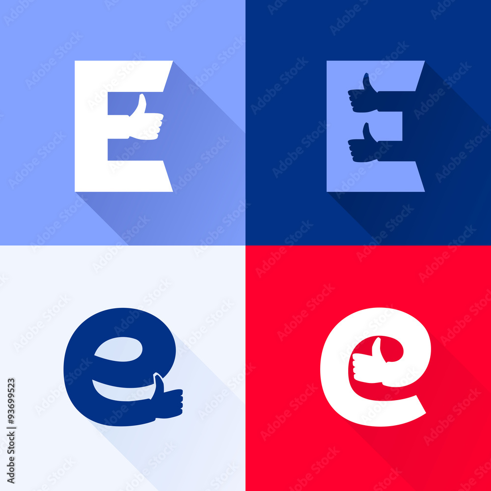 E letter with thumb up set. E letter with thumb up set.
