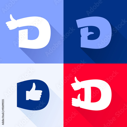 D letter with thumb up set.