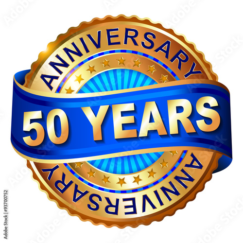 50 years anniversary golden label with ribbon.