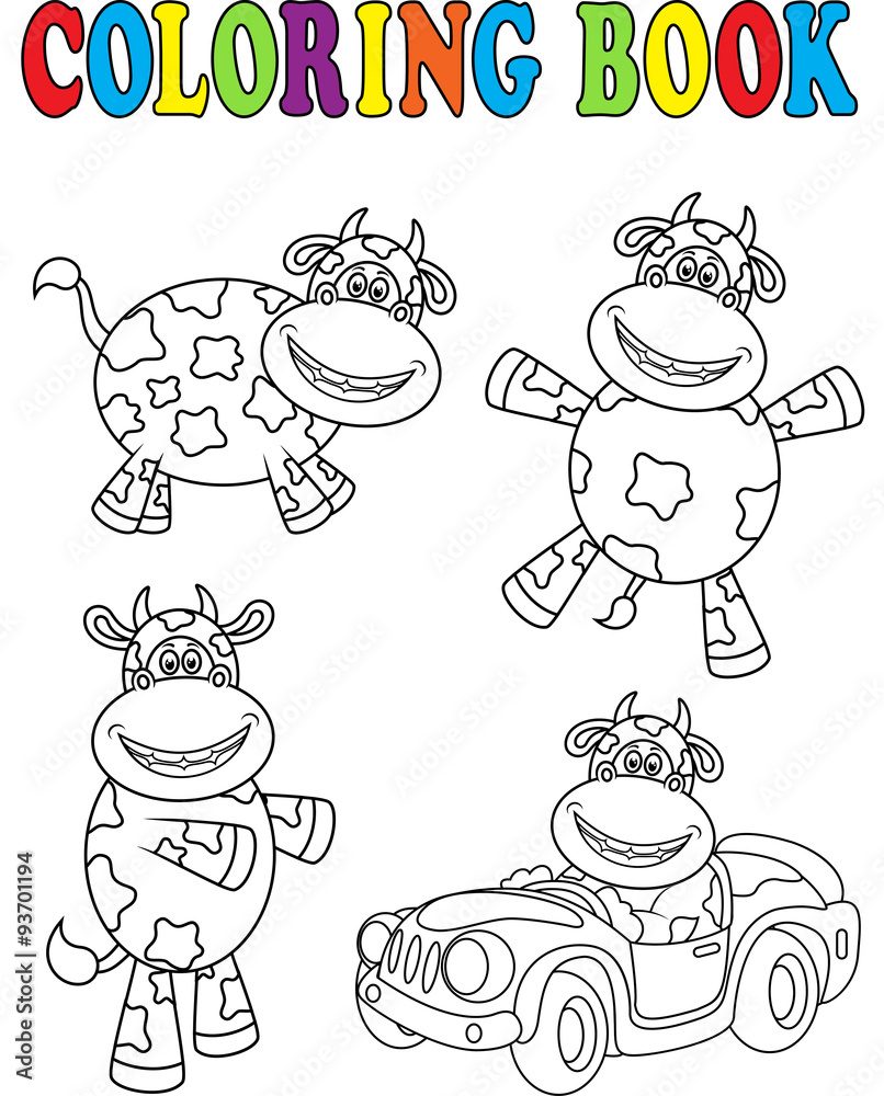 Coloring book with cow cartoon