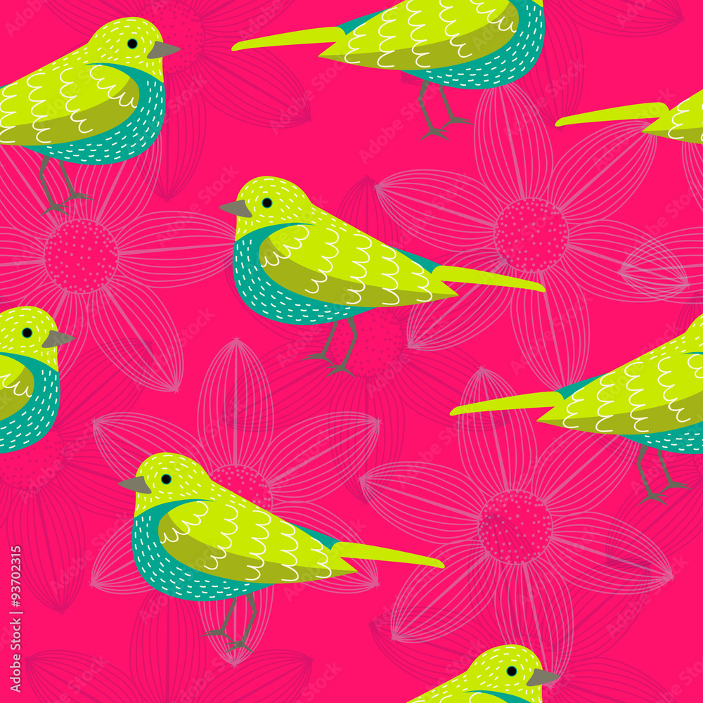 bird seamless pattern on pink background