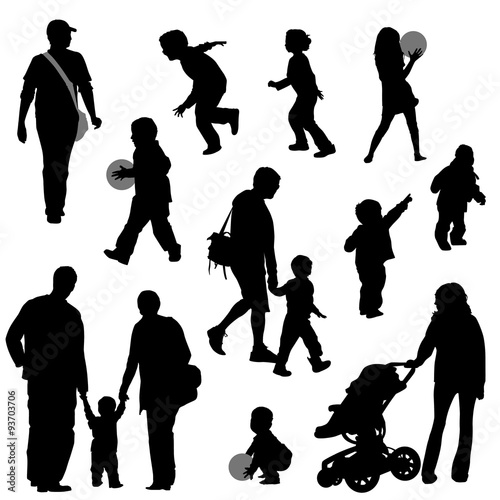 Parents and kids and family silhouettes
