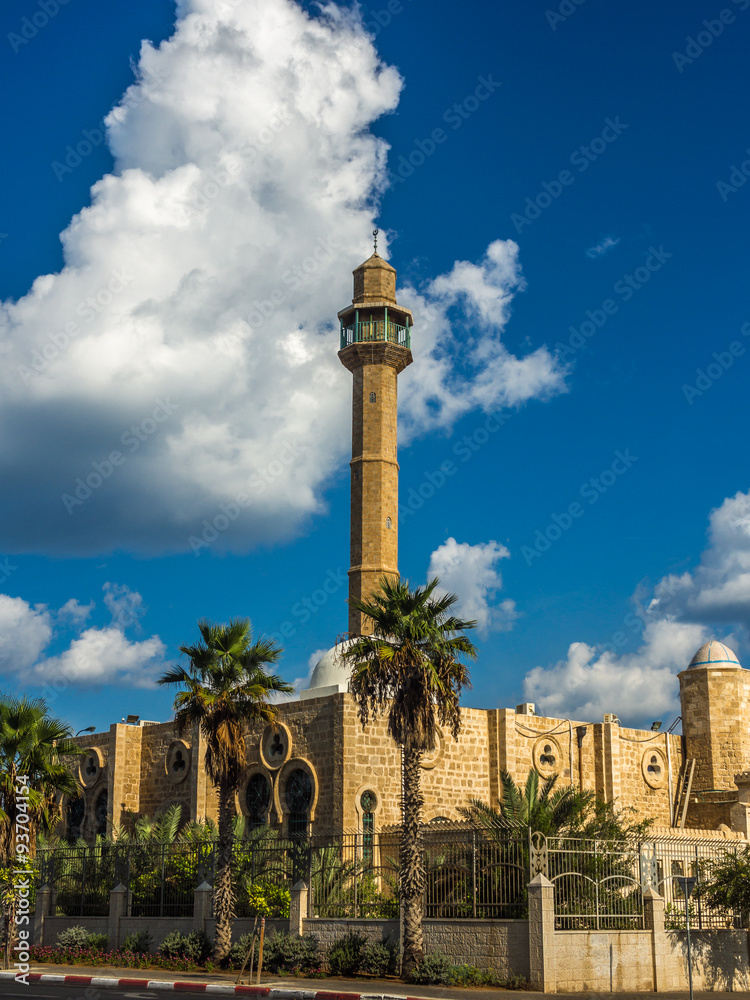 Beautiful mosque in Tel Aviv against blue cloudy sky 1