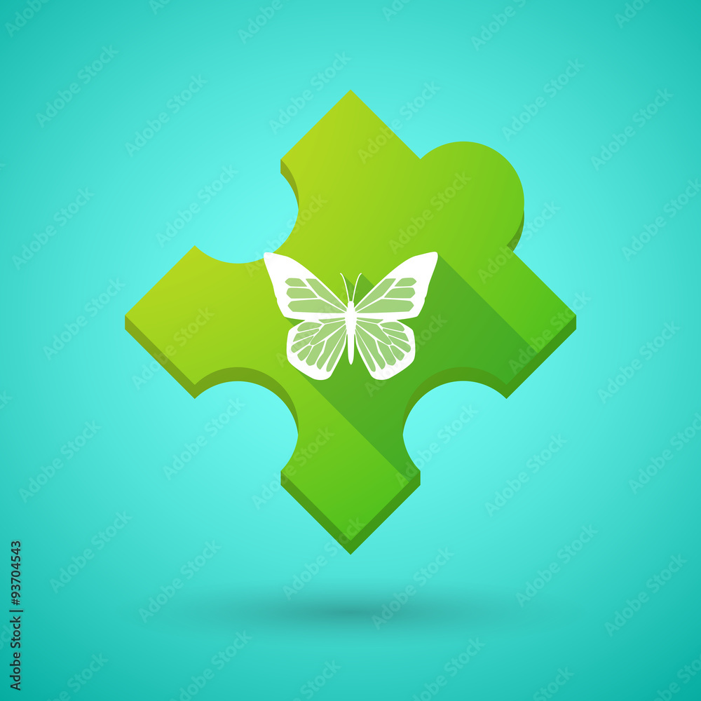 Long shadow puzzle icon with a butterfly Long shadow puzzle icon with a butterfly
