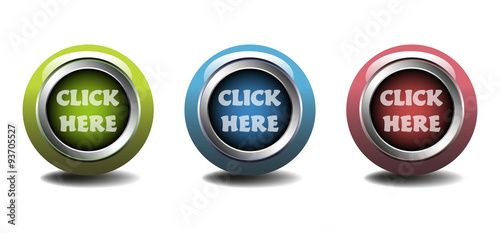 Set of three buttons with the text click here written on each button