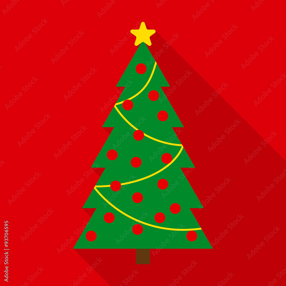 Christmas Tree with Decor in Flat Style 