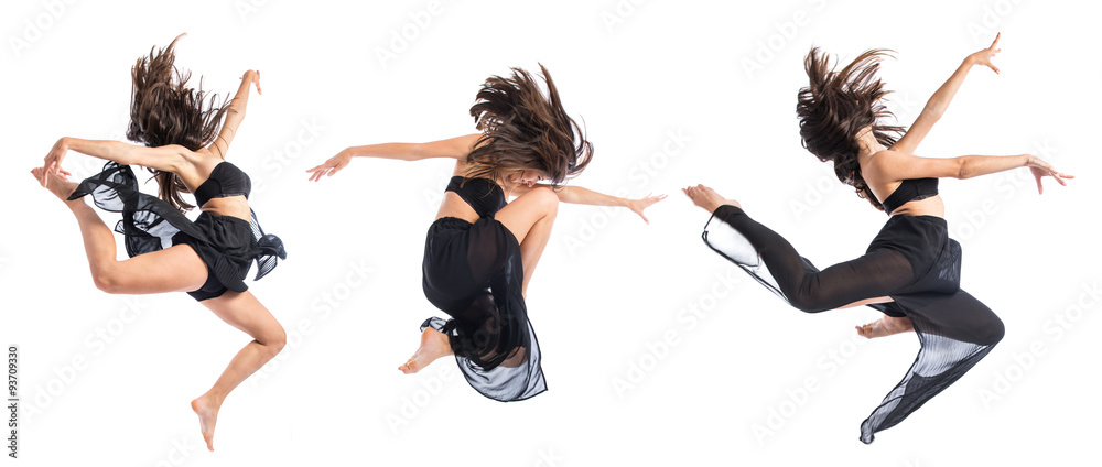 Fototapeta premium Young ballet dancer jumping over white background