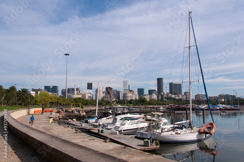 Sailing boats in Marina da Gloria and skyline of Rio de Janeiro