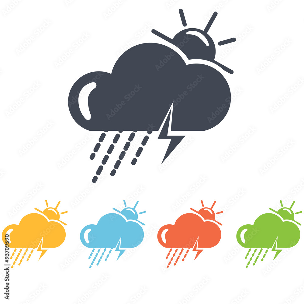 Storm weather with sun and rain icon Storm weather with sun and rain icon
