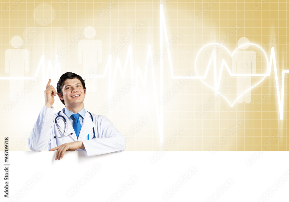 Doctor with banner Doctor with banner