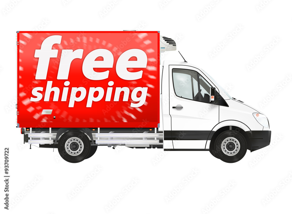 Free shipping. Modern van on the white background. Raster illustration. Free shipping. Modern van on the white background. Raster illustration.