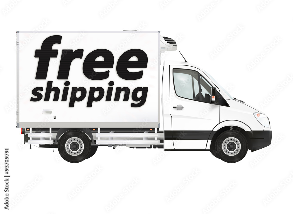 Free shipping. Modern van on the white background. Raster illustration. Free shipping. Modern van on the white background. Raster illustration.