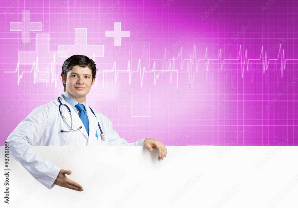 Doctor with banner Doctor with banner