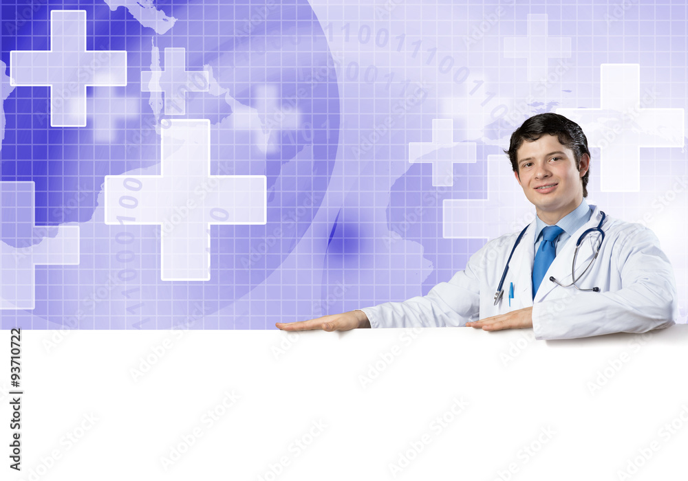 Doctor with banner Doctor with banner