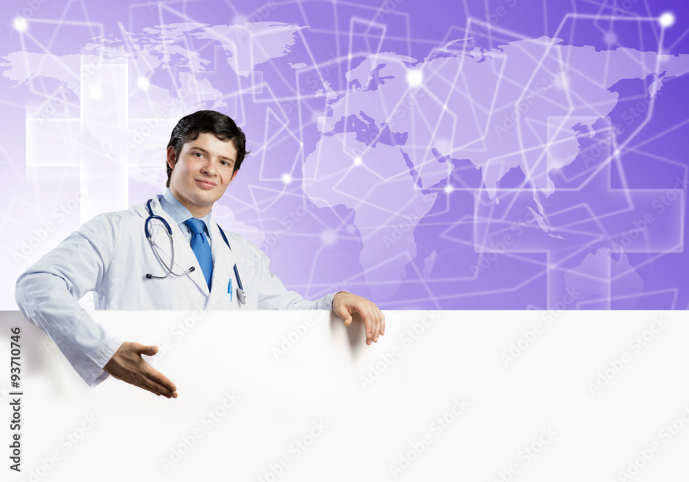 Doctor with banner Doctor with banner