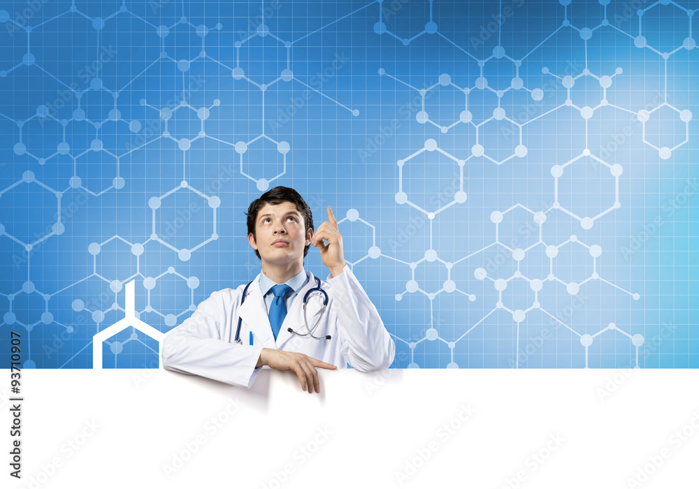 Doctor with banner Doctor with banner