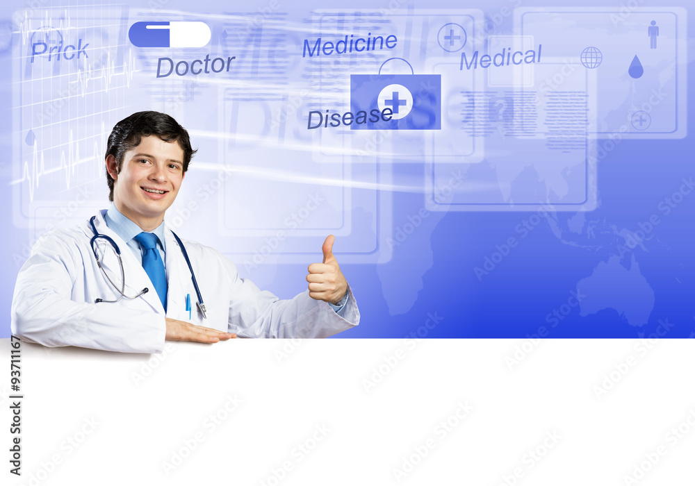 Doctor with banner