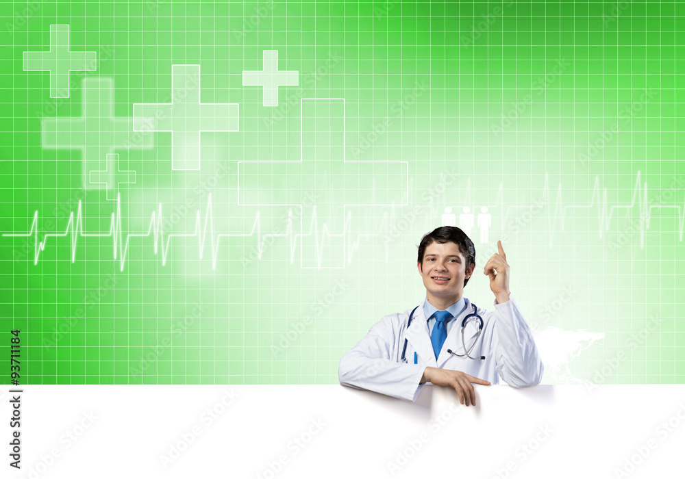 Doctor with banner Doctor with banner