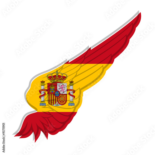 Wing with Spain flag on white background. Vector illustration