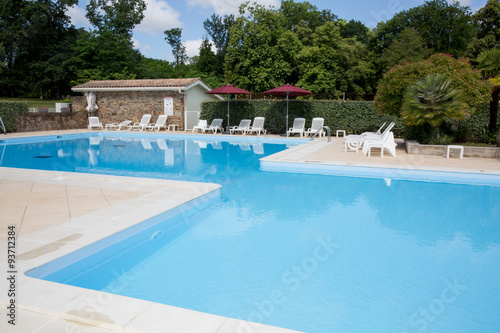 Swimming pool and lush vegetation