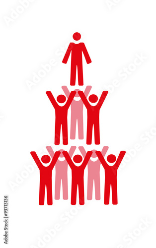 Flat vector image of  a pyramid of people holding one person at the top