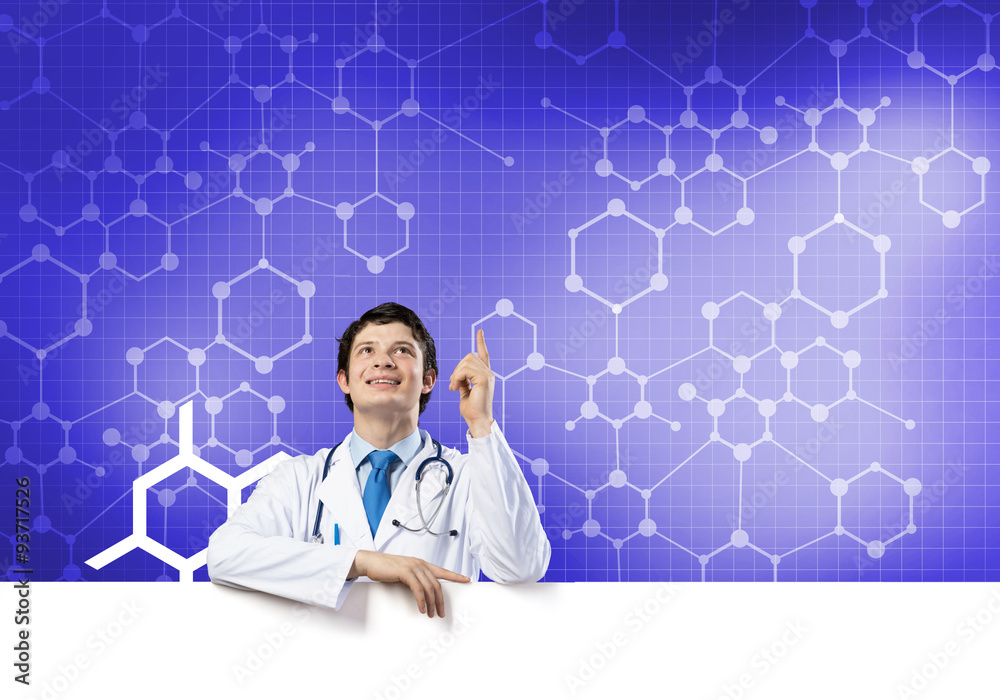 Doctor with banner Doctor with banner