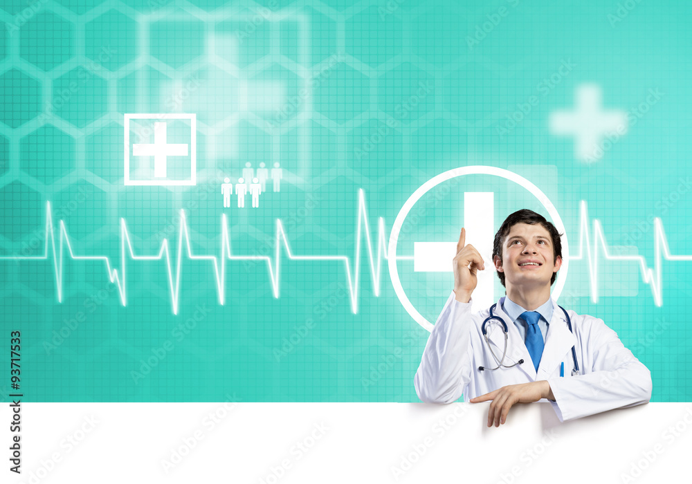 Doctor with banner Doctor with banner