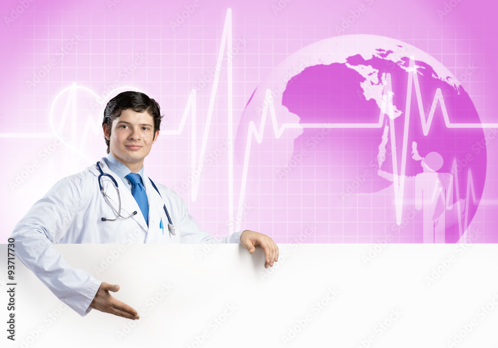 Doctor with banner Doctor with banner