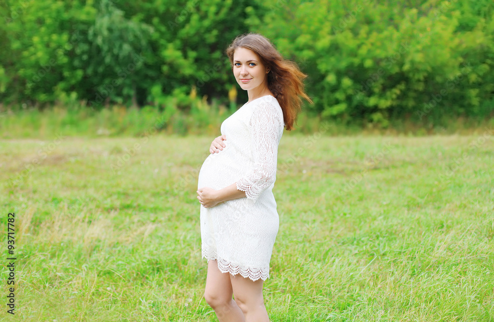 Beautiful young pregnant woman in dress on nature Beautiful young pregnant woman in dress on nature