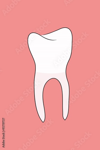Illustration of white healthy tooth on pink background