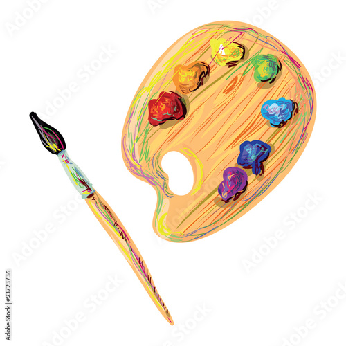 Paintbrush with pallet on a White Background vector illustration