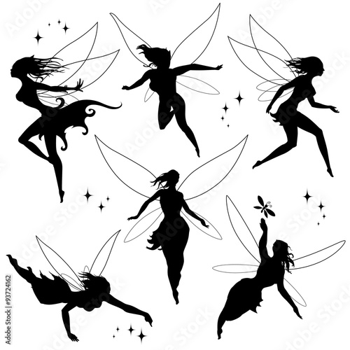 group of pretty fairies in silhouette