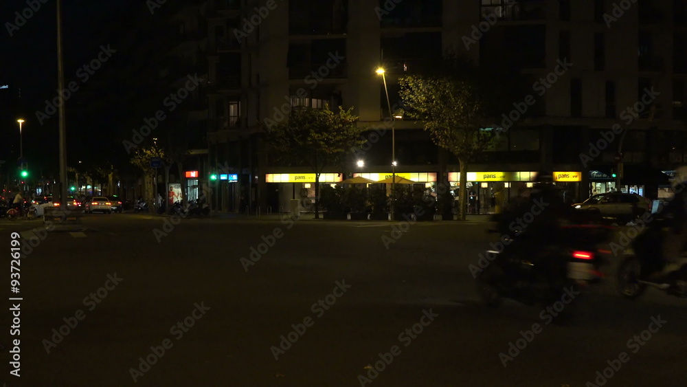 Barcelona Spain urban street dark night traffic fast motion 4K 093